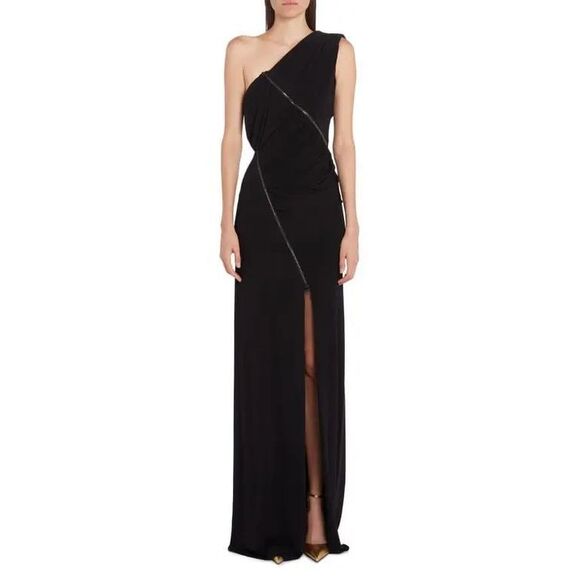 TOM FORD  Zip Detail One Shoulder Jersey Gown IT38/US 2 $4,480 - Picture 1 of 11